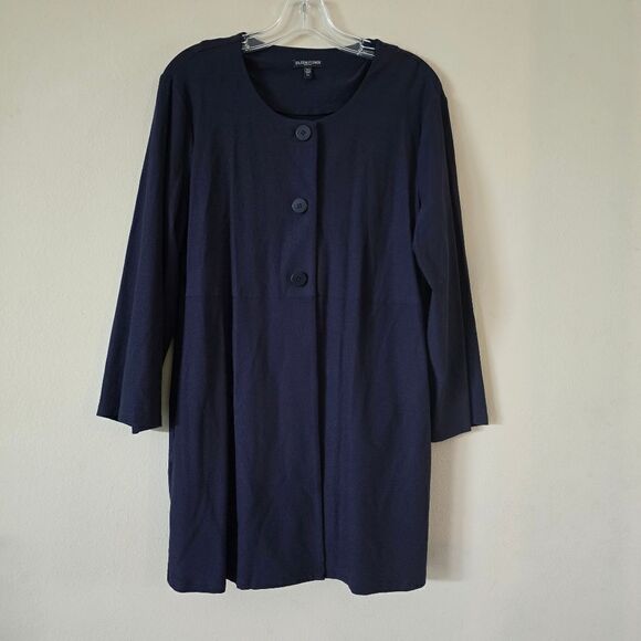 Eileen Fisher Stretch 3 Button Knit Jacket in Blue  Womens Size PL - Picture 2 of 7
